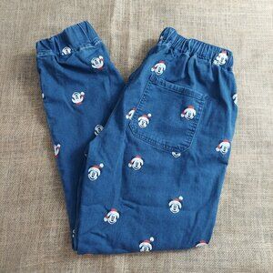 Disney Stretch Denim Joggers Hi-Rise Mickey Santa Hat Size Medium